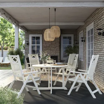 IKEA BONDHOLMEN Masa+4 scaune pliante, exterior, alb/bej