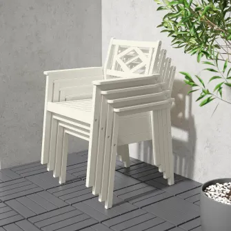 IKEA BONDHOLMEN Scaun cu brate, exterior, alb/bej
