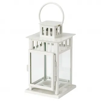 IKEA BORRBY Felinar lumanare bloc, interior/exterior alb, 28 cm