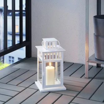 IKEA BORRBY Felinar lumanare bloc, interior/exterior alb, 28 cm