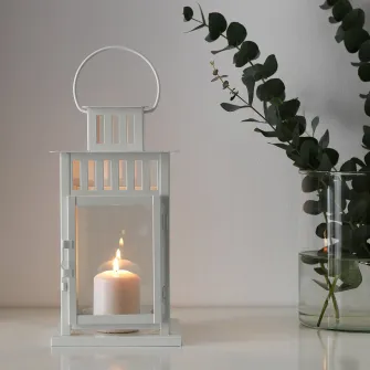 IKEA BORRBY Felinar lumanare bloc, interior/exterior alb, 28 cm