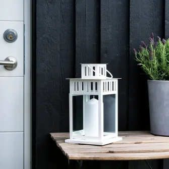 IKEA BORRBY Felinar lumanare bloc, interior/exterior alb, 28 cm