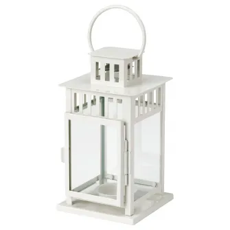 IKEA BORRBY Felinar lumanare pastila, interior/exterior alb, 20 cm