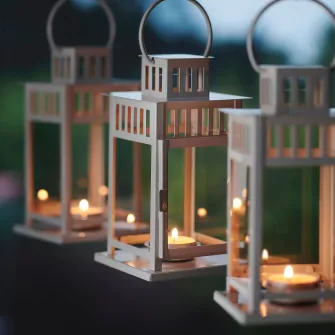 IKEA BORRBY Felinar lumanare pastila, interior/exterior alb, 20 cm