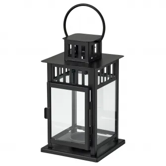 IKEA BORRBY Felinar lumanare pastila, interior/exterior negru, 20 cm