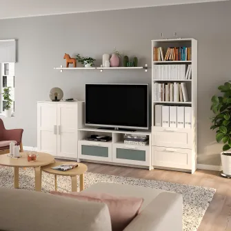 IKEA BRIMNES / BERGSHULT Ansamblu depozitare TV, alb, 258x41x190 cm