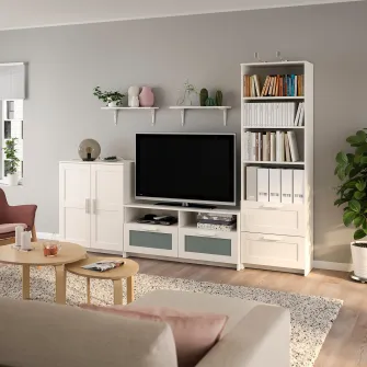 IKEA BRIMNES / BURHULT Ansamblu depozitare TV, alb, 258x41x190 cm