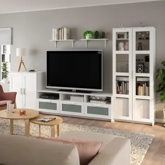 IKEA BRIMNES / BURHULT Ansamblu depozitare TV, alb, 338x41x190 cm