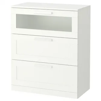 IKEA BRIMNES Comoda 3 sertare, alb/sticla mata, 78x95 cm