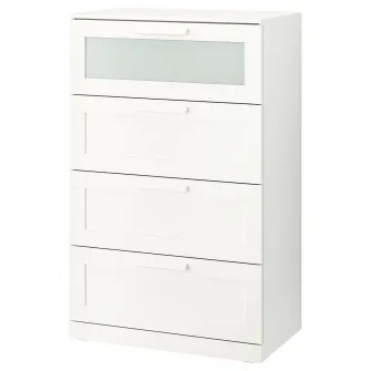 IKEA BRIMNES Comoda 4 sertare, alb/sticla mata, 78x124 cm
