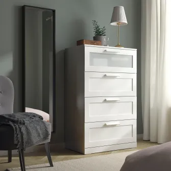 IKEA BRIMNES Comoda 4 sertare, alb/sticla mata, 78x124 cm