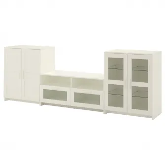 IKEA BRIMNES Ansamblu depozitare TV/usi sticla, alb, 276x41x95 cm