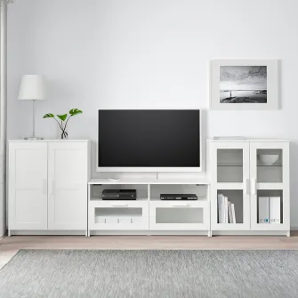 IKEA BRIMNES Ansamblu depozitare TV/usi sticla, alb, 276x41x95 cm