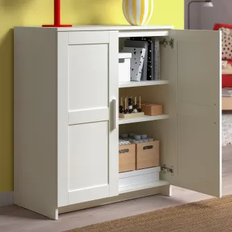 IKEA BRIMNES Ansamblu depozitare TV/usi sticla, alb, 276x41x95 cm