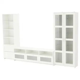 IKEA BRIMNES Ansamblu depozitare TV/usi sticla, alb, 320x41x190 cm