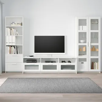 IKEA BRIMNES Ansamblu depozitare TV/usi sticla, alb, 320x41x190 cm