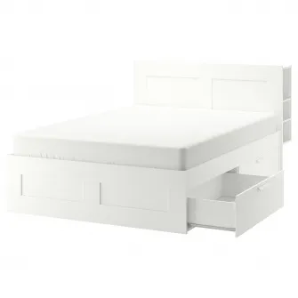 IKEA BRIMNES Cadru pat cu depozitare si tablie, alb/Luröy, 140x200 cm