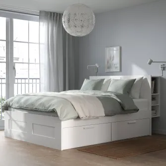 IKEA BRIMNES Cadru pat cu depozitare si tablie, alb/Luröy, 140x200 cm