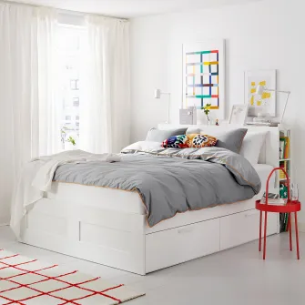 IKEA BRIMNES Cadru pat cu depozitare si tablie, alb/Luröy, 140x200 cm