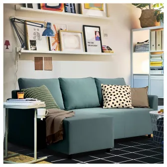 IKEA BRISSUND Canapea extensibila 3locuri+sezlong, Hakebo turcoaz deschis