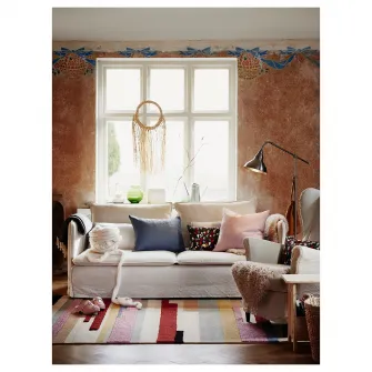 IKEA BRÖNDEN Covor, fir scurt, lucrat manual multicolor/rosu, 133x195 cm