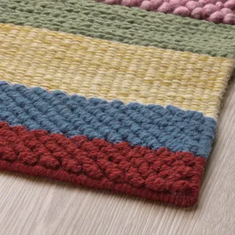IKEA BRÖNDEN Covor, fir scurt, lucrat manual multicolor/rosu, 133x195 cm