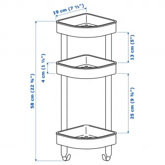 IKEA BROGRUND Etajera colt, inox, 19x58 cm