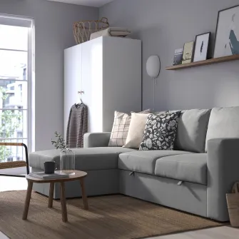 IKEA BÅRSLÖV Canapea extensibila 3locuri+sezlong, Tibbleby bej/gri
