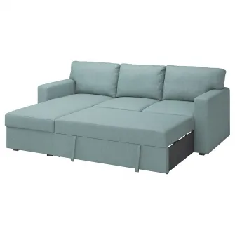 IKEA BÅRSLÖV Canapea extensibila 3locuri+sezlong, Tibbleby gri-turcoaz deschis