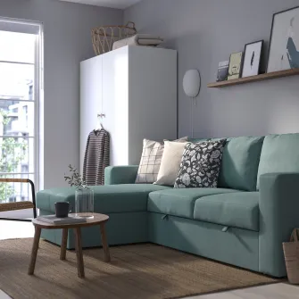 IKEA BÅRSLÖV Canapea extensibila 3locuri+sezlong, Tibbleby gri-turcoaz deschis