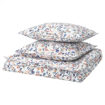 IKEA BRUDKRUSBÄR Husa pilota+2 fete perna, alb multicolor/model floral, 200x200/50x60 cm