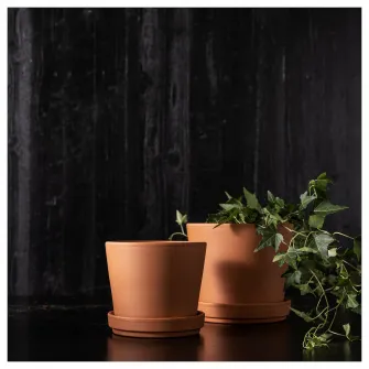IKEA BRUNBÄR Ghiveci cu farfurie, exterior teracota, 12 cm