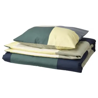 IKEA BRUNKRISSLA Husa pilota+fata perna, verde/multicolor, 150x200/50x60 cm