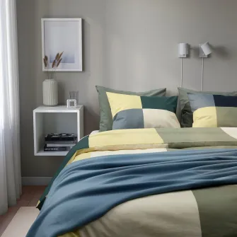 IKEA BRUNKRISSLA Husa pilota+fata perna, verde/multicolor, 150x200/50x60 cm