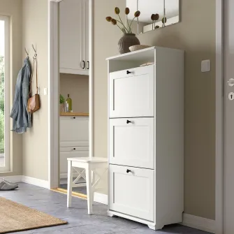 IKEA BRUSALI Dulap pantofi 3 compartimente, alb, 61x30x130 cm