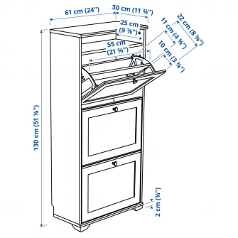 IKEA BRUSALI Dulap pantofi 3 compartimente, alb, 61x30x130 cm
