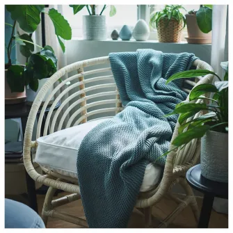 IKEA BUSKBO Fotoliu, ratan/Djupvik alb