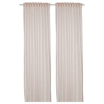 IKEA BYMOTT Draperii, 2buc, alb/bej dungat/rjns, 120x300 cm