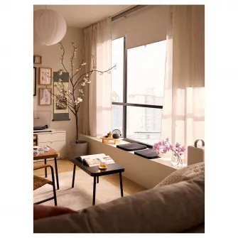 IKEA BYMOTT Draperii, 2buc, alb/bej dungat/rjns, 120x300 cm