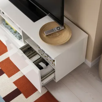 IKEA BYÅS Comoda TV, lucios alb, 160x42x45 cm