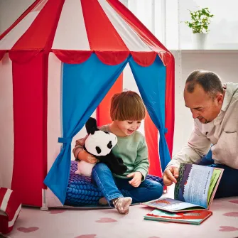 IKEA CIRKUSTÄLT Cort pentru copii, rosu albastru/alb