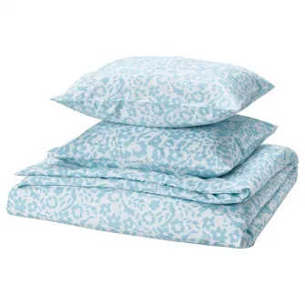 IKEA CYMBALBLOMMA Husa pilota+2 fete perna, alb/albastru, 200x200/50x60 cm