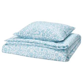 IKEA CYMBALBLOMMA Husa pilota+fata perna, alb/albastru, 150x200/50x60 cm