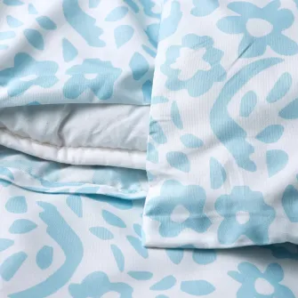 IKEA CYMBALBLOMMA Husa pilota+fata perna, alb/albastru, 150x200/50x60 cm