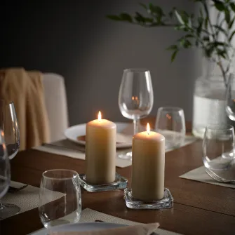 IKEA DAGLIGEN Lumanare bloc neparfumata, gri-bej, 14 cm 40 h