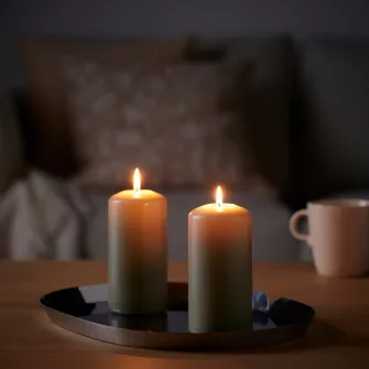 IKEA DAGLIGEN Lumanare bloc neparfumata, gri-bej, 14 cm 40 h