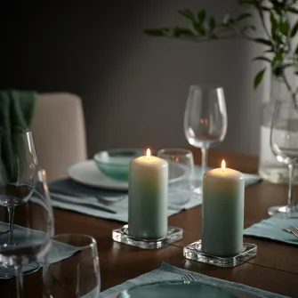 IKEA DAGLIGEN Lumanare bloc neparfumata, gri-verde deschis, 14 cm 40 h