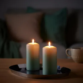 IKEA DAGLIGEN Lumanare bloc neparfumata, gri-verde deschis, 14 cm 40 h