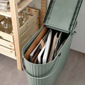 IKEA DAMMÄNG Cos cu capac, gri-verde, 48 l