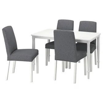 IKEA DANDERYD / BERGMUND Masa + 4 scaune, alb/Gunnared, gri mediu, 130 cm